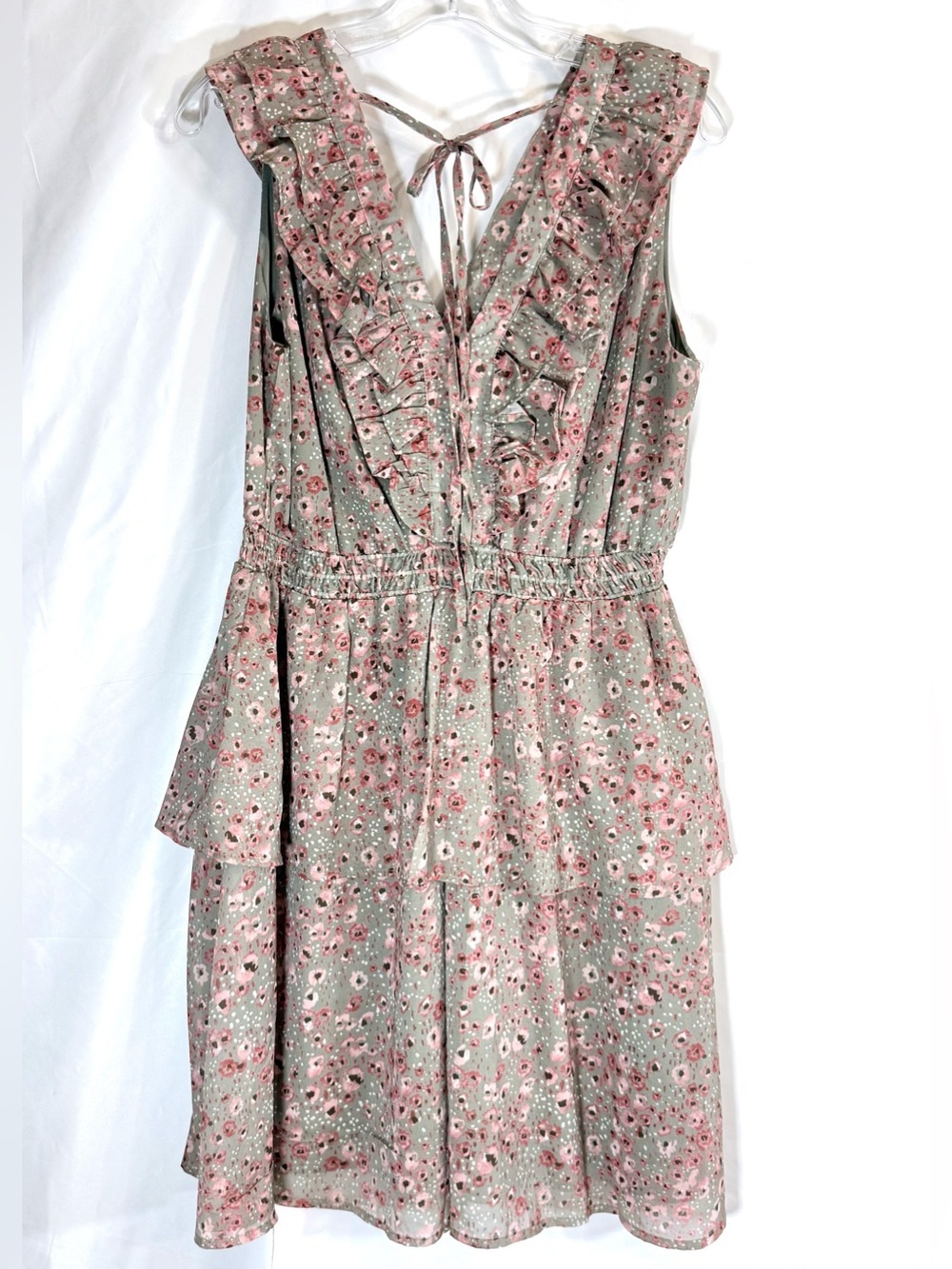 Perfectly Priscilla Boutique Mini Dress With A Green Pink Floral Pattern Size M - Picture 8 of 14